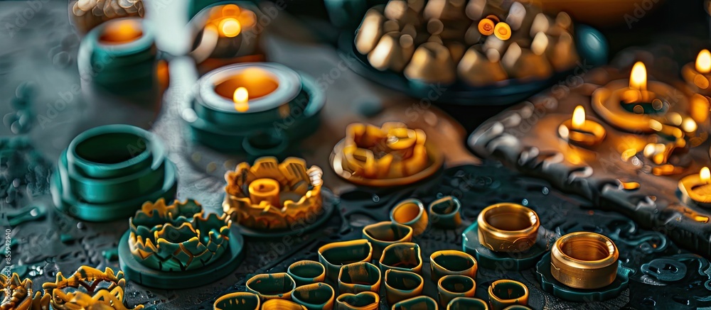 Molds for making rings, green molds from wax for the jewelry industry. Copy space image. Place for adding text or design Molds for making rings, green molds from wax for the jewelry industry. Copy space image. Place for adding text or design