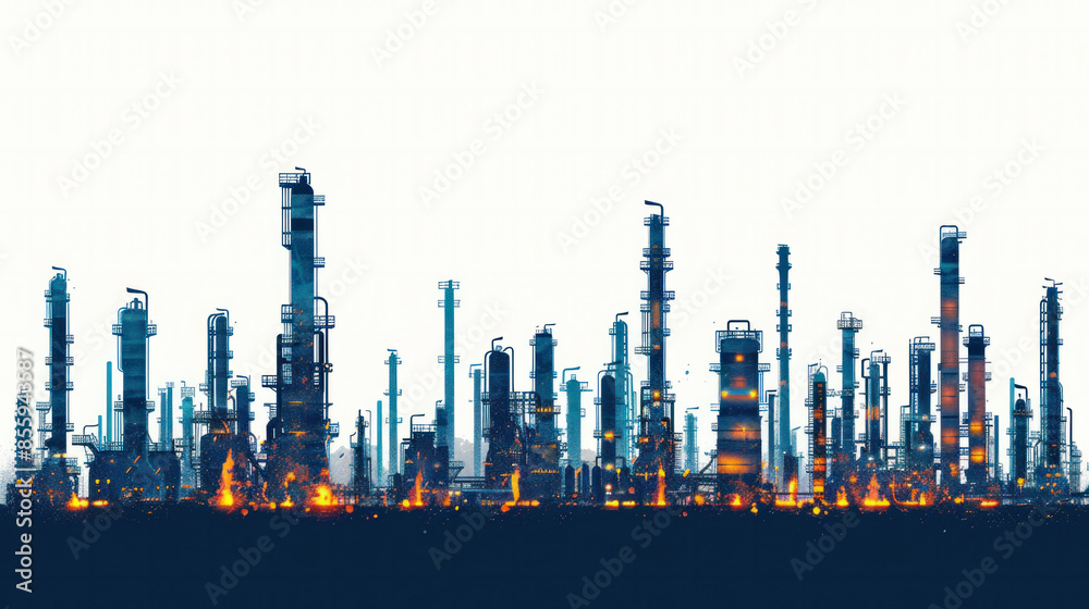 A city skyline with many tall buildings and a few smaller ones. The sky is blue and the buildings are lit up at night A city skyline with many tall buildings and a few smaller ones. The sky is blue and the buildings are lit up at night