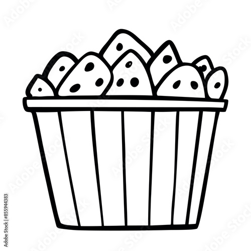 Doodle icon Chicken nuggets in packaging isolated on a white background. Fast food. Hand drawn Fried chicken in outline style. Vector illustration.