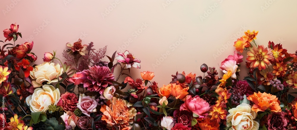 Artificial flowers. Copy space image. Place for adding text and design