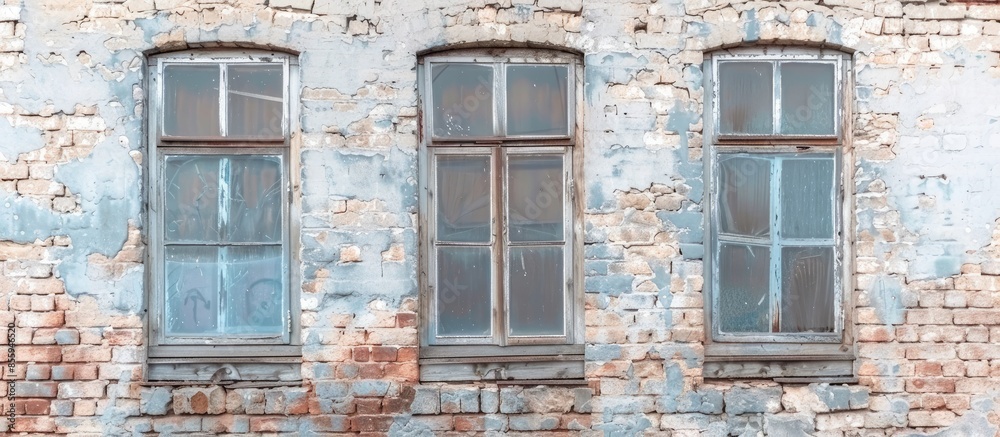 Old brick wall and windows . Copy space image. Place for adding text and design Old brick wall and windows . Copy space image. Place for adding text and design