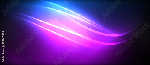 Neon glowing circle rays, light round lines in the dark, planet style neon wave lines. Energetic electric concept design for wallpaper, banner, background