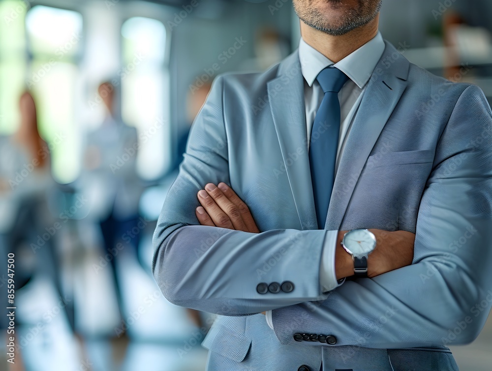 Successful Business Leader with Arms Crossed in Front of Company Venture Successful Business Leader with Arms Crossed in Front of Company Venture