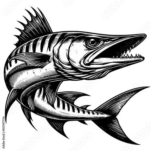 Illustration of Barracuda, awesome creature of under water blue sea, barracuda vector art.