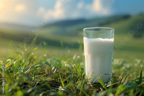Milk glass on grass field