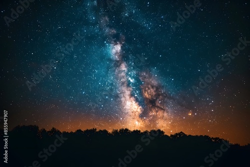 Milky way over distant trees