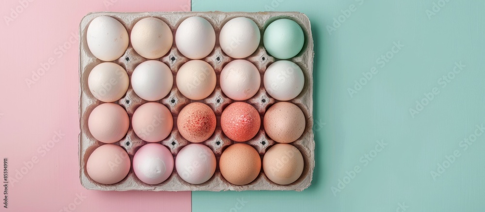 group of eggs in paper tray pastel background Food. Copy space image. Place for adding text and design group of eggs in paper tray pastel background Food. Copy space image. Place for adding text and design