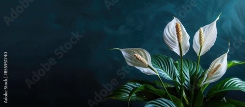 Peace Lily or Spathiphyllum is a flowering plant from the Planta acaulis group or plant species that do not have stems and is the best air purifier plant. Copy space image photo