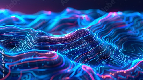 Abstract 3D Topographic map with valleys, mountains illustration.