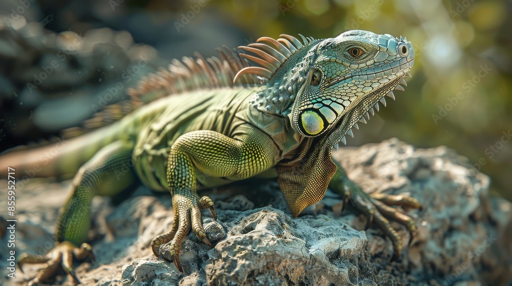 Fototapeta premium iguana on a rock of river