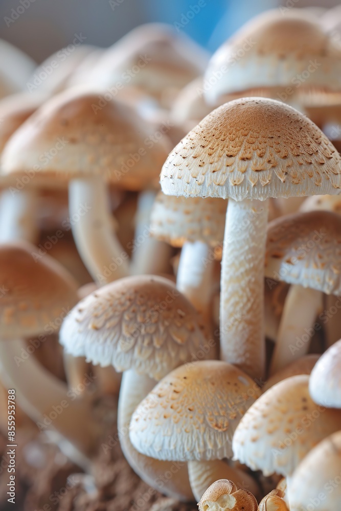Close-up of densely packed fresh edible mushrooms Close-up of densely packed fresh edible mushrooms