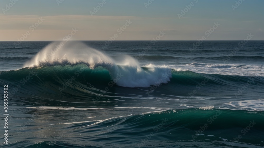 Fototapeta premium Powerful ocean wave crashing with mist spray