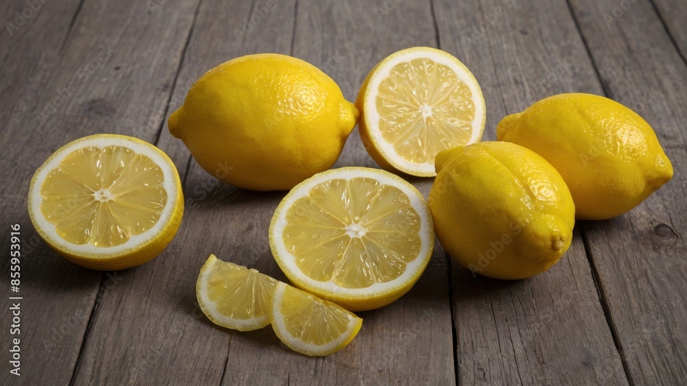 Fresh lemons on rustic wooden surface