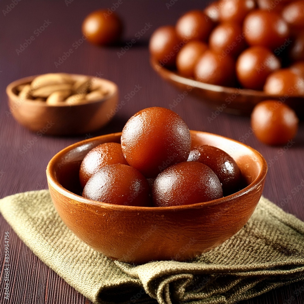 Indian traditional popular sweet food gulab jamun in bowl