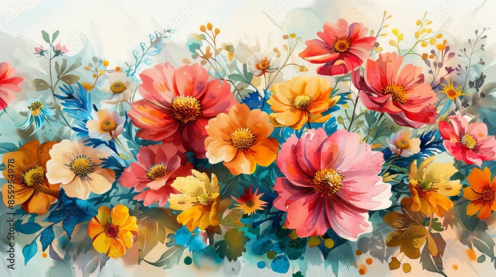 A watercolor painting of a field of flowers A watercolor painting of a field of flowers
