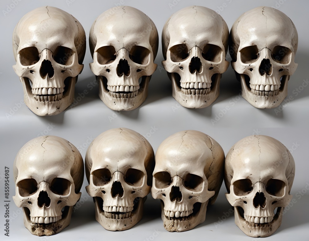 Eight Human Skulls Arranged in Two Rows Eight Human Skulls Arranged in Two Rows