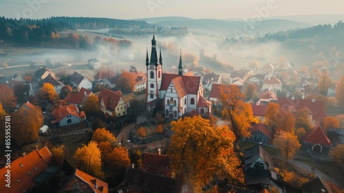 Village Cakov in Autumn: Czech Architecture and Historic Edifice of Saint Leonard Church photo
