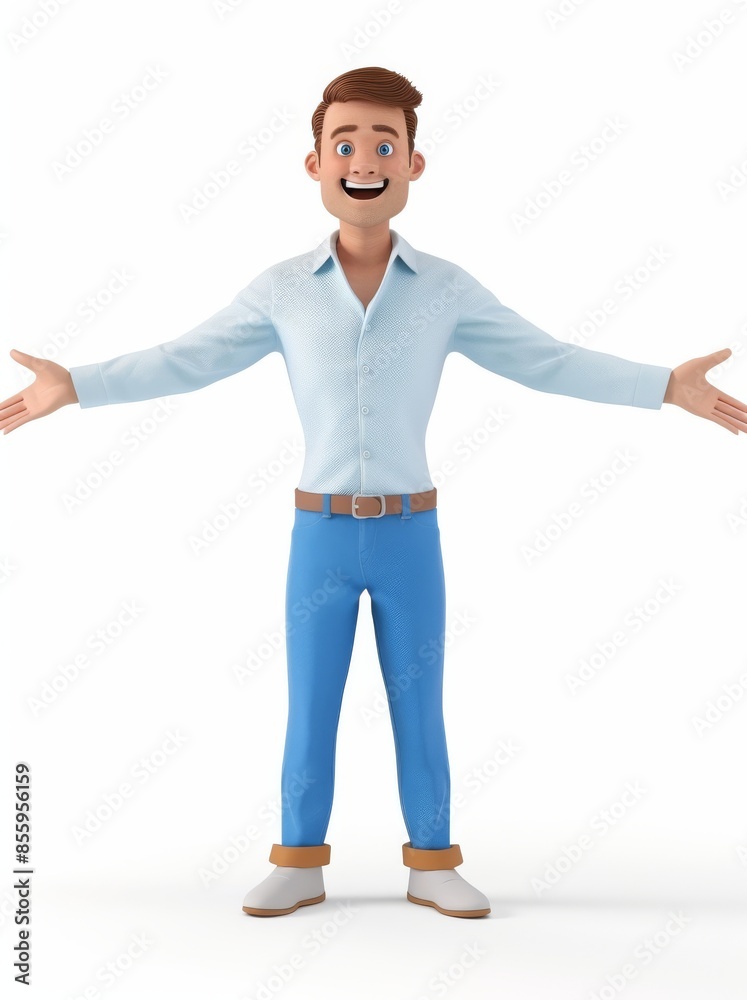 Happy businessman with welcoming hand gesture isolated on white background. Cartoon happy businessman with welcoming hand gesture isolated on white background, 3D rendering Happy businessman with welcoming hand gesture isolated on white background. Cartoon happy businessman with welcoming hand gesture isolated on white background, 3D rendering