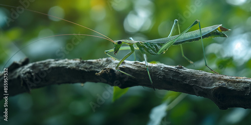 A walking stick insect on a branch, highlighting its elongated body and camouflage capabilities