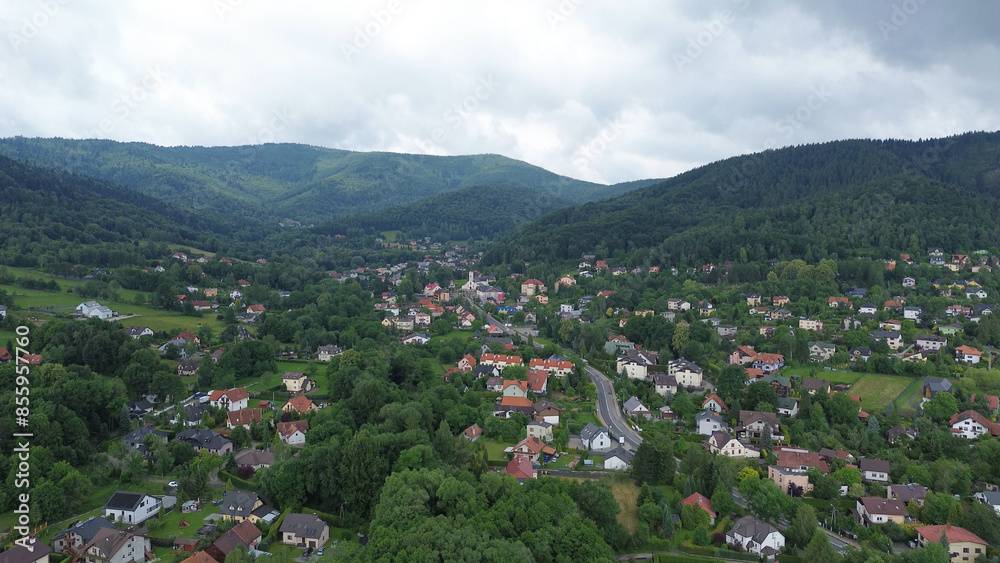 Fototapeta premium Aerial View of Bielsko-Biala in Mountainous Area