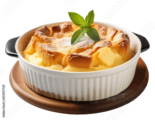 Delicious bread and butter pudding on transparent background photo