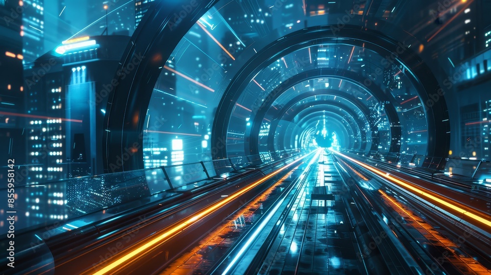 Illustrate a futuristic 3D world