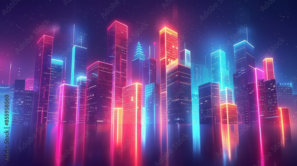 Illustrate a futuristic cityscape characterized by geometric structures Illustrate a futuristic cityscape characterized by geometric structures