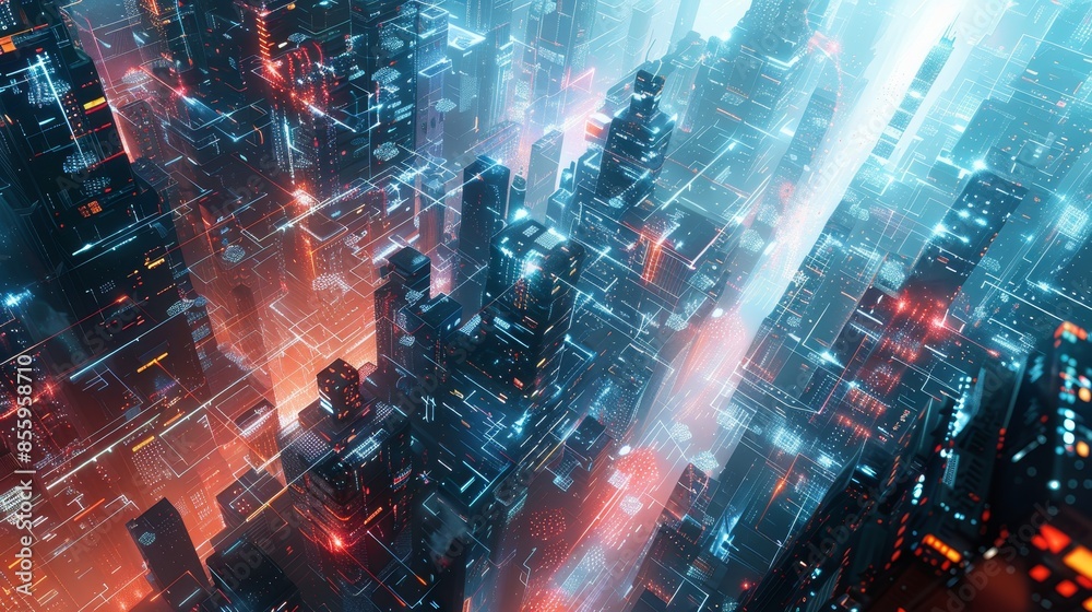 Illustrate a futuristic cyberspace environment infused with geometric elements Illustrate a futuristic cyberspace environment infused with geometric elements