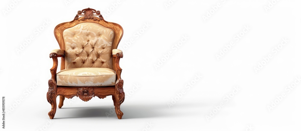 Fototapeta premium Antique stylish wooden chair on a white background. Copy space image. Place for adding text and design