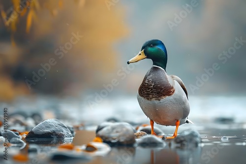 Duck on rock in water