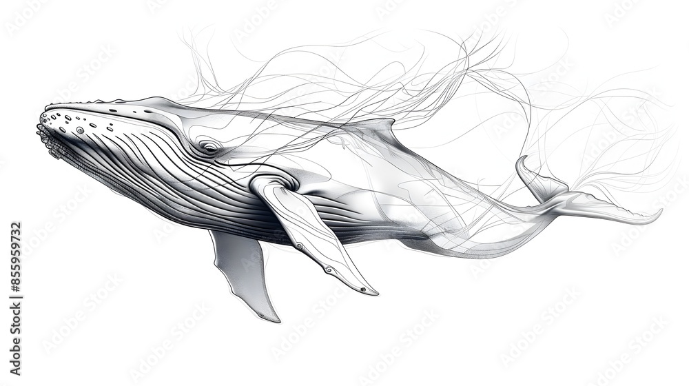 Minimalist Line Art of a Sleek and Streamlined Whale on White Background Minimalist Line Art of a Sleek and Streamlined Whale on White Background