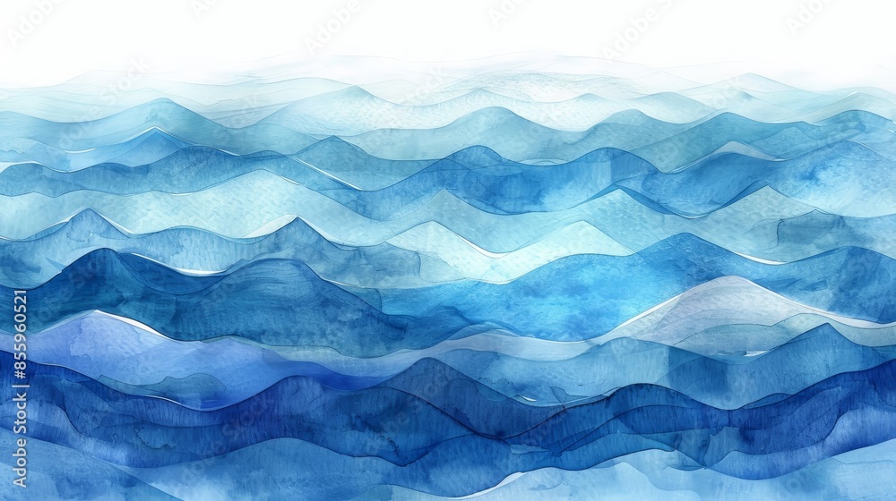 Obraz premium A watercolor painting of a rough ocean in shades of blue.