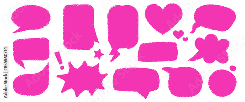 A set of speech bubble by Crayon Pencil Texture sticker. rush drawn Pink Speech Bubble communication, dialogue frames elements