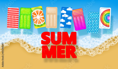 Summer vacation poster with inflatable mattresses