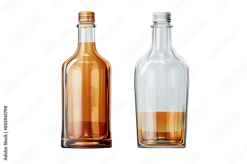 Full and Empty Glass Bottles isolated on transparent background png Full and Empty Glass Bottles isolated on transparent background png