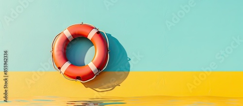 Safe with life buoy Isolated on pastel background. . Copy space image. Place for adding text and design photo