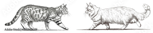Isolated cat illustration kitty ink sketch. Black and white hand drawn image of a kitten silhouette.