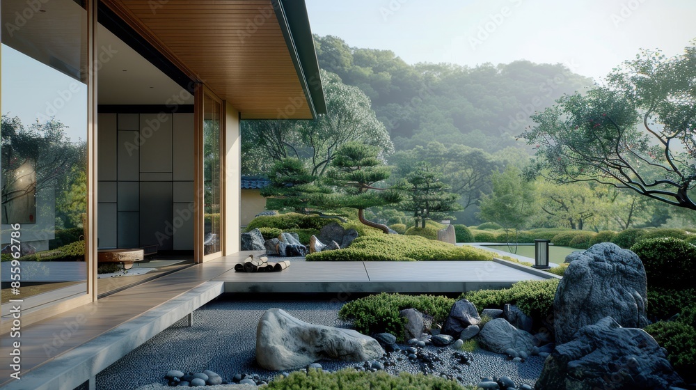 Engawa veranda overlooking a zen rock garden Engawa veranda overlooking a zen rock garden