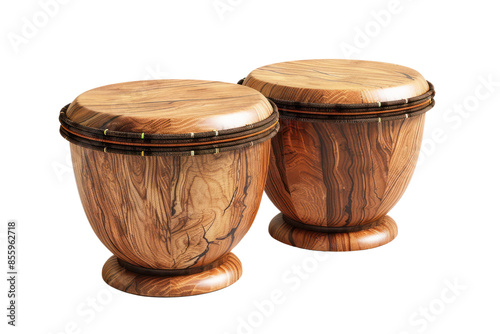 Beautiful handcrafted wooden drum pair with intricate grain patterns, perfect for musical performances or decorative display.