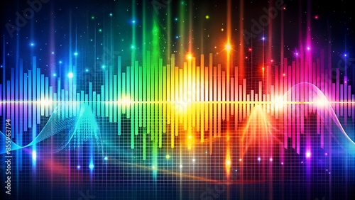 Abstract multicolored background with digital waves and dynamic audio equalizer in colorful motion with pulse and rhythm.