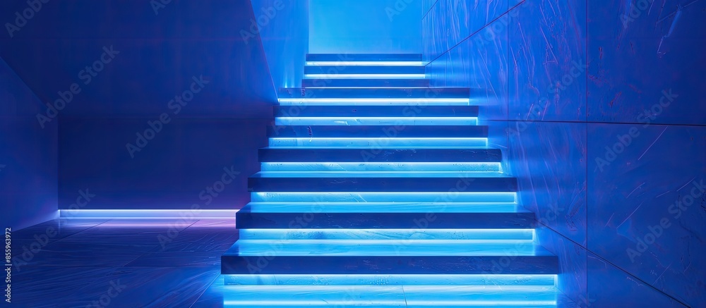 Fototapeta premium Stairs by night under the led light. Copy space image. Place for adding text and design
