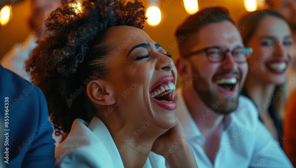 A diverse group of businesspeople gathered around a boardroom table laughing together, accompanied by digital devices and paperwork. A diverse group of businesspeople gathered around a boardroom table laughing together, accompanied by digital devices and paperwork.