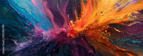 Wallpaper Mural A burst of vibrant colors exploding across a canvas, creating a chaotic yet mesmerizing spectacle of abstract art. Torontodigital.ca