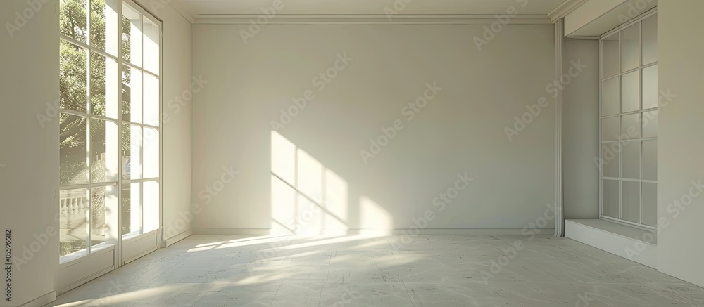 Fototapeta premium Empty unfinished renovated room in a new constructed house. Copy space image. Place for adding text and design
