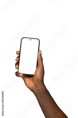 Mockup of Black female hand holding cell phone with blank screen