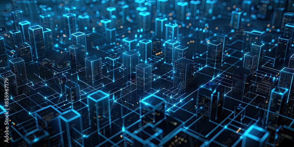 Digital Cityscape: A Network of Glowing Towers Digital Cityscape: A Network of Glowing Towers