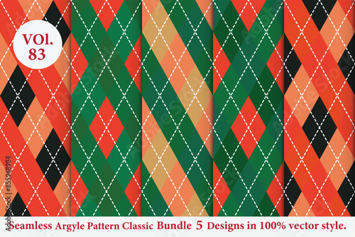 Argyle Pattern vector Bundle 5 designs Vol.83, classic Fabric texture background
