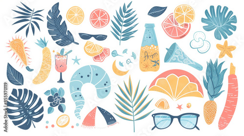 Set of 20 Cute Summer Elements for Posters 