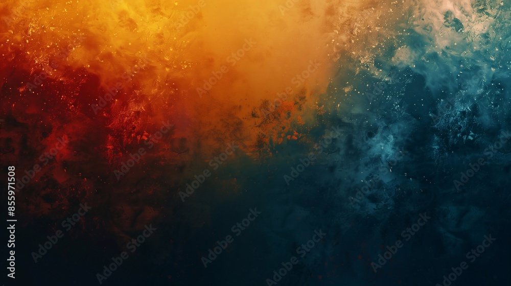 Fototapeta premium A vibrant abstract background blending warm orange and red hues with cool blues and blacks, creating a dramatic contrast.