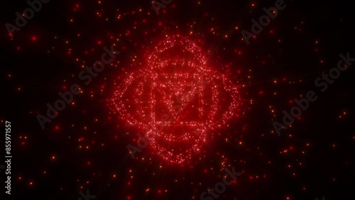 cyclic 3D rendering. Muladhara chakra in esotericism. the glowing particles scatter in different directions photo